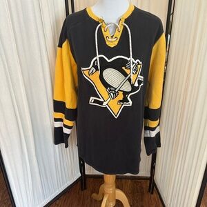 CCM NHL PITTSBURGH PENGUINS Pullover Crewneck Lace-Up XL Sweatshirt vintage